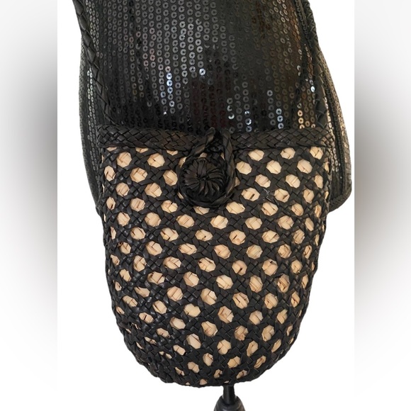 EN SHALLA Anthropologie Braided Black Leather Raffia Lined Crossbody Bag - Picture 3 of 10